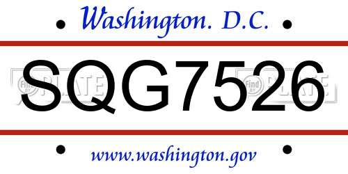SQG7526 District Of Columbia License Plate