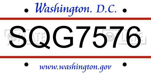 SQG7576 District Of Columbia License Plate