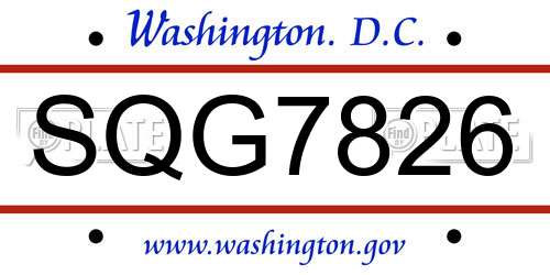 SQG7826 District Of Columbia License Plate