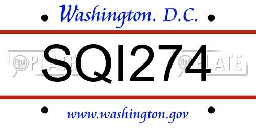 SQI274 District Of Columbia License Plate
