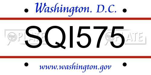 SQI575 District Of Columbia License Plate