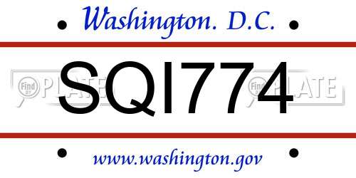 SQI774 District Of Columbia License Plate