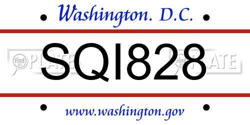 SQI828 District Of Columbia License Plate