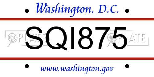 SQI875 District Of Columbia License Plate