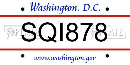 SQI878 District Of Columbia License Plate