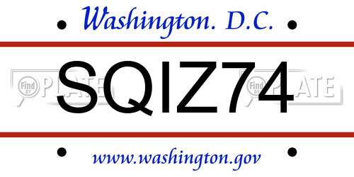 SQIZ74 District Of Columbia License Plate