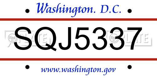 SQJ5337 District Of Columbia License Plate