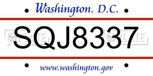 SQJ8337 District Of Columbia License Plate