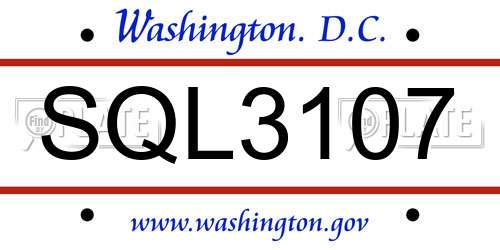 SQL3107 District Of Columbia License Plate