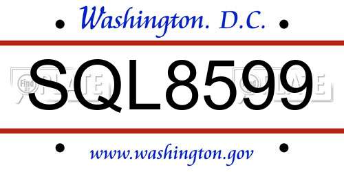 SQL8599 District Of Columbia License Plate