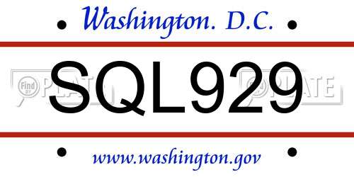 SQL929 District Of Columbia License Plate