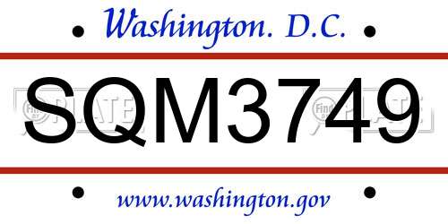 SQM3749 District Of Columbia License Plate