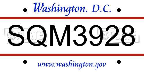 SQM3928 District Of Columbia License Plate