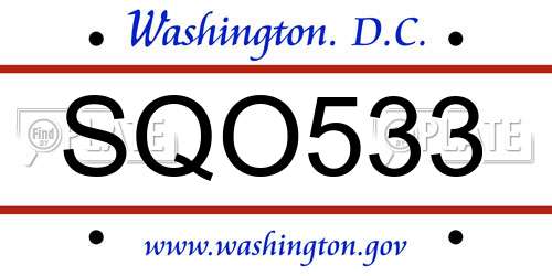 SQO533 District Of Columbia License Plate