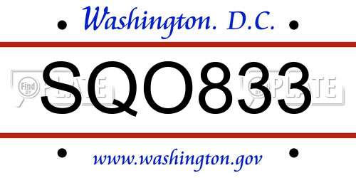 SQO833 District Of Columbia License Plate