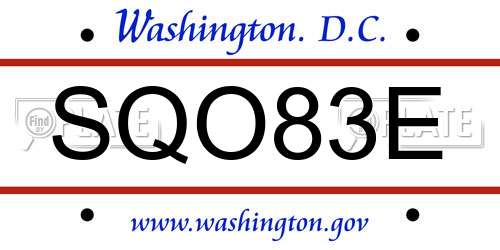 SQO83E District Of Columbia License Plate