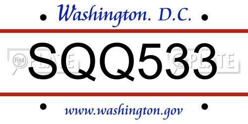 SQQ533 District Of Columbia License Plate