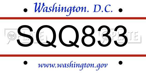 SQQ833 District Of Columbia License Plate