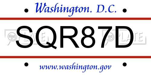 SQR87D District Of Columbia License Plate