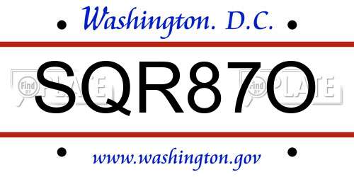 SQR87O District Of Columbia License Plate