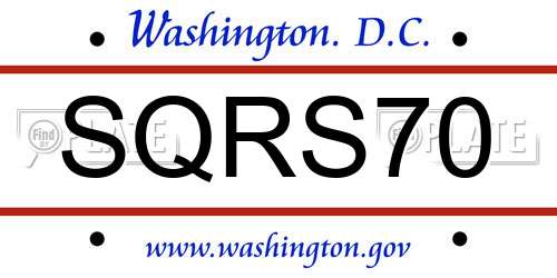 SQRS70 District Of Columbia License Plate