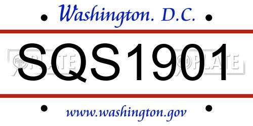 SQS1901 District Of Columbia License Plate