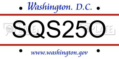 SQS25O District Of Columbia License Plate