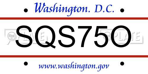 SQS75O District Of Columbia License Plate