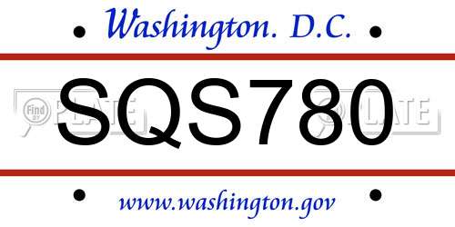 SQS780 District Of Columbia License Plate