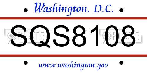 SQS8108 District Of Columbia License Plate