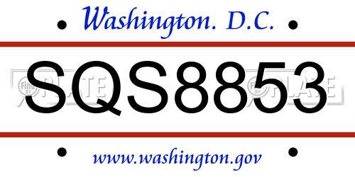 SQS8853 District Of Columbia License Plate