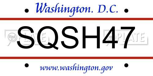 SQSH47 District Of Columbia License Plate
