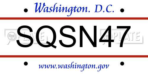 SQSN47 District Of Columbia License Plate