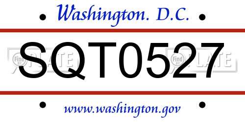 SQT0527 District Of Columbia License Plate