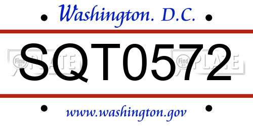 SQT0572 District Of Columbia License Plate