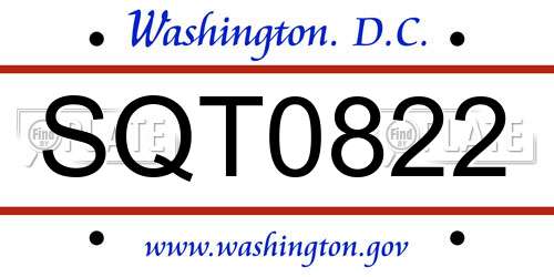 SQT0822 District Of Columbia License Plate