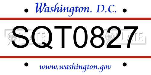 SQT0827 District Of Columbia License Plate