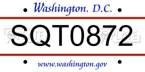 SQT0872 District Of Columbia License Plate