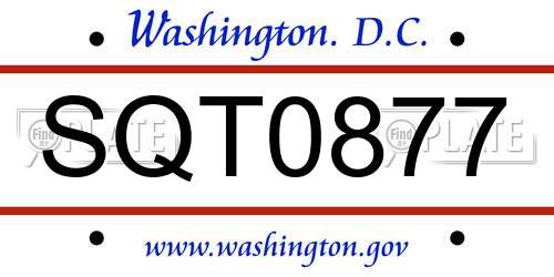 SQT0877 District Of Columbia License Plate