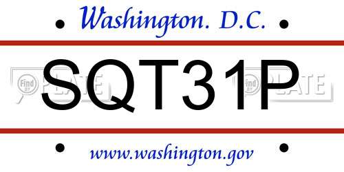 SQT31P District Of Columbia License Plate