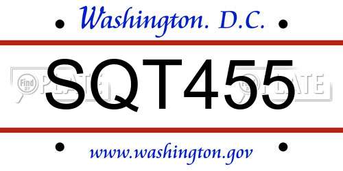 SQT455 District Of Columbia License Plate