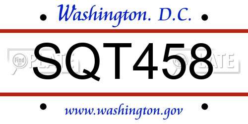 SQT458 District Of Columbia License Plate