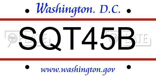 SQT45B District Of Columbia License Plate