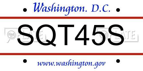 SQT45S District Of Columbia License Plate