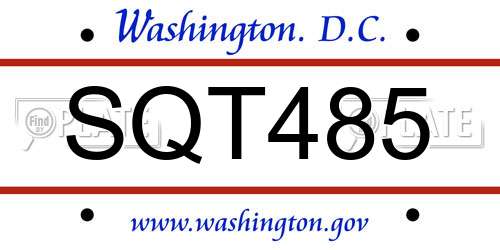 SQT485 District Of Columbia License Plate
