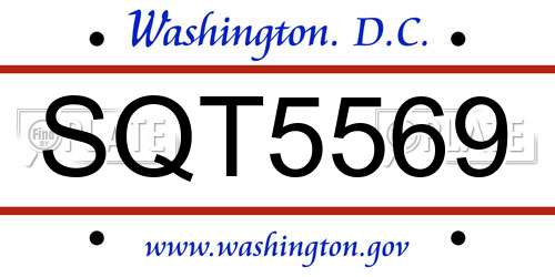 SQT5569 District Of Columbia License Plate