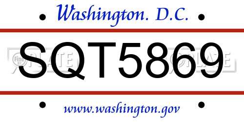 SQT5869 District Of Columbia License Plate