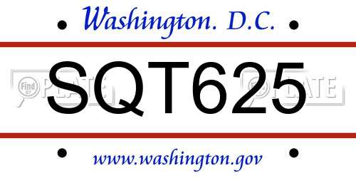 SQT625 District Of Columbia License Plate