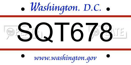 SQT678 District Of Columbia License Plate