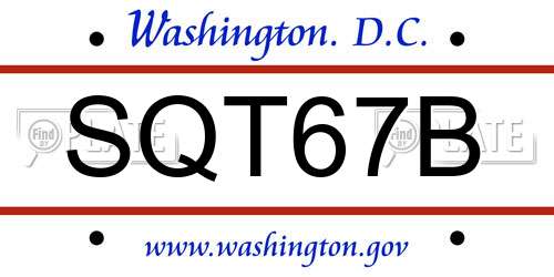 SQT67B District Of Columbia License Plate
